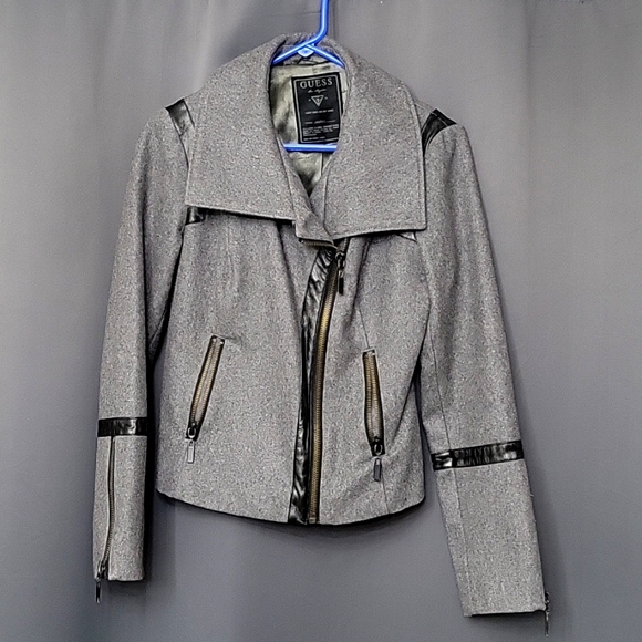 Guess Jackets & Blazers - Guess grey and faux leather moto jacket Size Medium